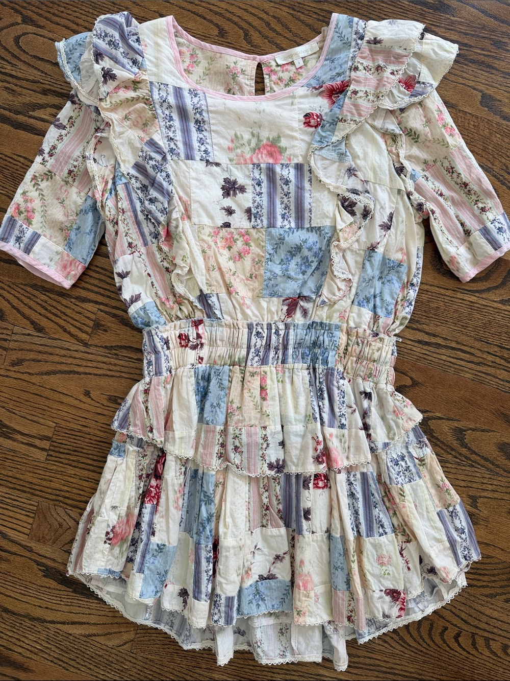LoveShackFancy Natasha Patchwork Mini Dress Size Small